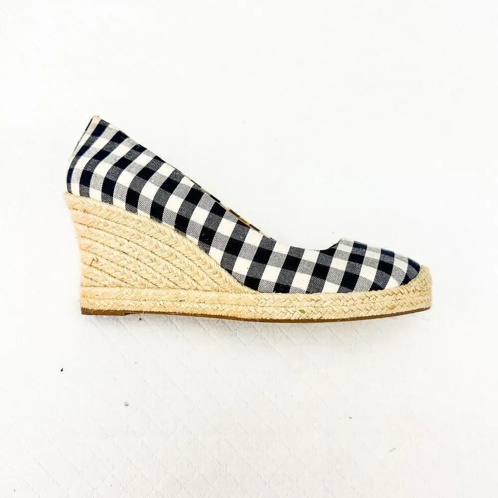 J. Crew Gingham Checkered Patterned Espadrille Wedge Heel Size 10